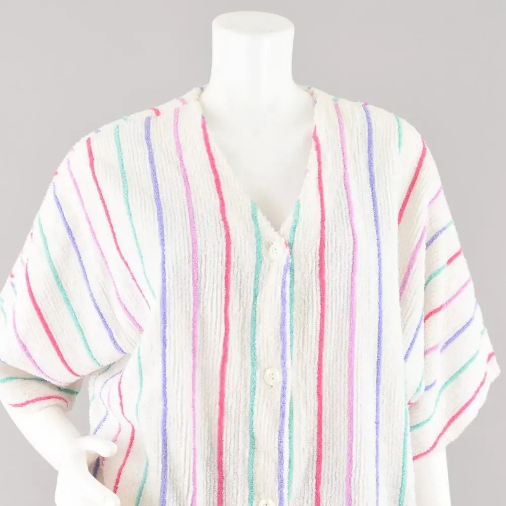 Vintage Terry Cloth Swimsuit Cover Up Robe, Rainbow Striped, Women's Medium